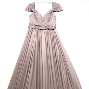 Kleinfeld Long Lace Maxi Bridesmaid Dress Women 8 Zinc Surplice Neck Bra Padded